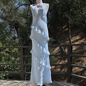 For Love And Lemons Light Blue Maxi Dress with Pink Accent